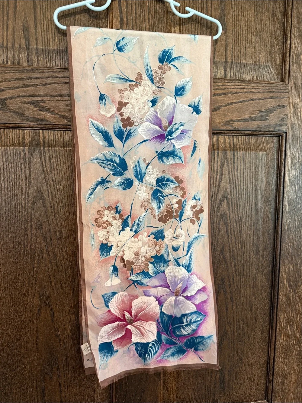Oscar de la Renta 100% Silk Floral Pink Blue Brown Scarf